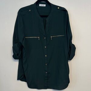 Calvin Klein Women's Deep Green Button-Down Shirt